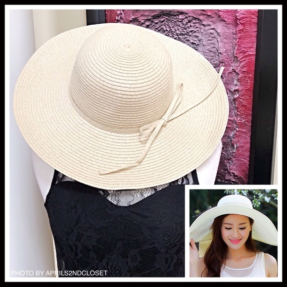 OVERSIZED WIDE BRIM FLOPPY WOVEN IVORY SUN HAT A2C - Picture 7 of 8